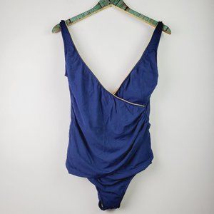 Vtg Sirena Women's Blue W/ Gold Trim One Piece Swimsuit Sz 12